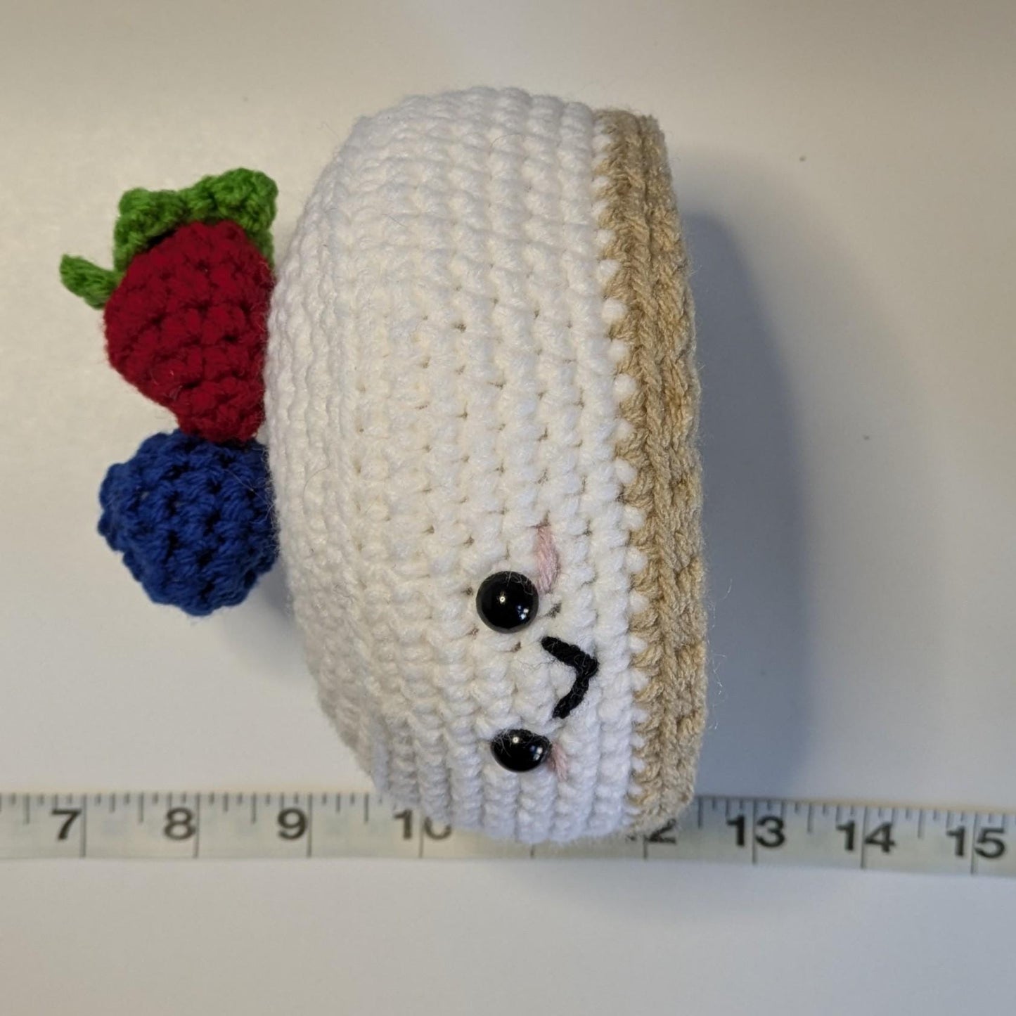 Crochet Cheesecake Plush: Kawaii Dessert Decor (5.25x5.25x4 in.)